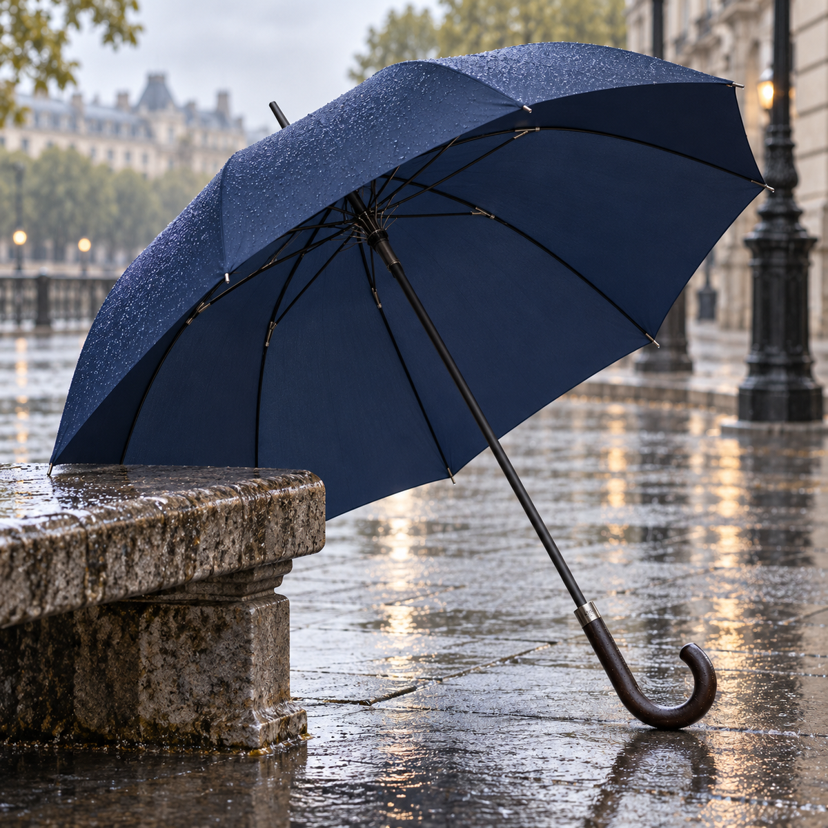 AI-generated styling illustration — Midnight Classic Umbrella