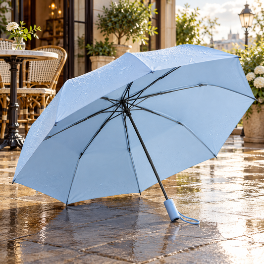 AI-generated styling illustration — Sky Break Folding Umbrella