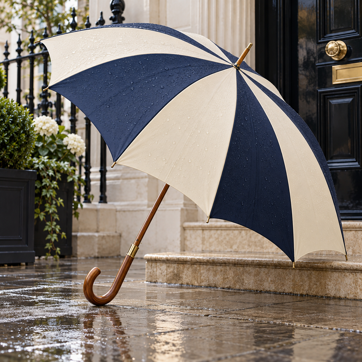 AI-generated styling illustration — Coastal Stripe Umbrella