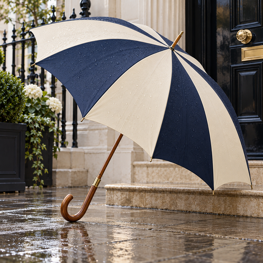 AI-generated styling illustration — Coastal Stripe Umbrella